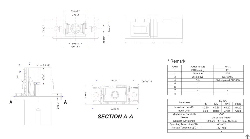 multi mode fiber optic adapter